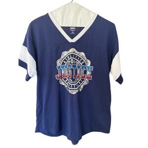 Justice Navy T-shirt Sequin Womens Xs/S or Girls L USA
